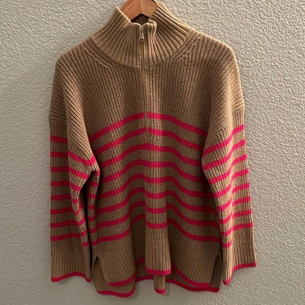 Barbour Tan and Pink Striped Turtleneck Sweater